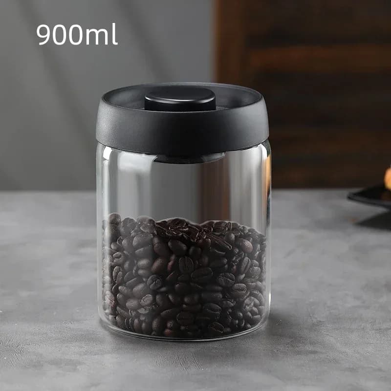 Tarro de café de gran capacidad con tapa negra, almacenamiento manual al vacío y a prueba de humedad, tarro sellado de vidrio para té, café y granos de café para cocina