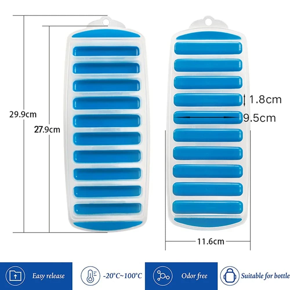 Cubitera de plástico con tapa y salida fácil Molde reutilizable para palitos de hielo para agua y botellas deportivas