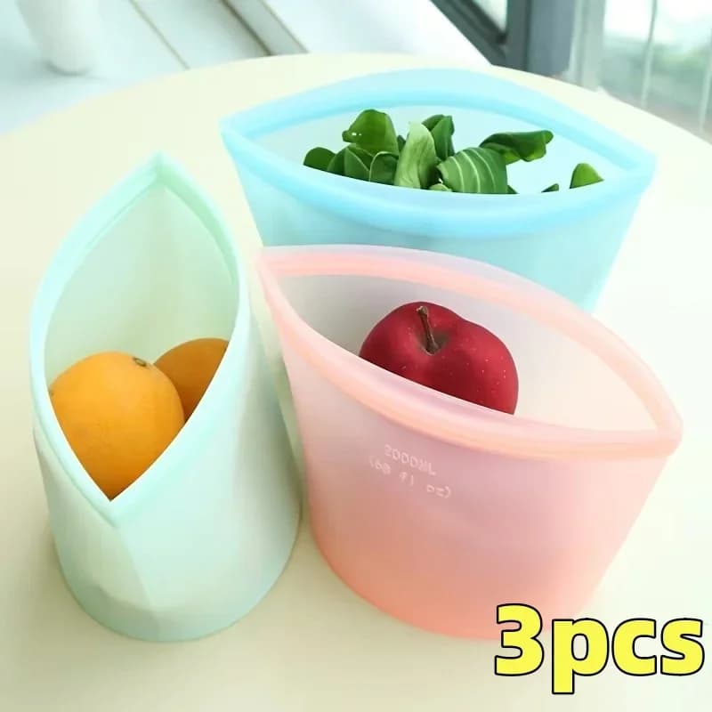 1/3pcs bolsas reutilizables de silicona para alimentos, bolsas de almacenamiento herméticas tipo ziplock para nevera y congelador, para conservar la frescura y organizar la cocina