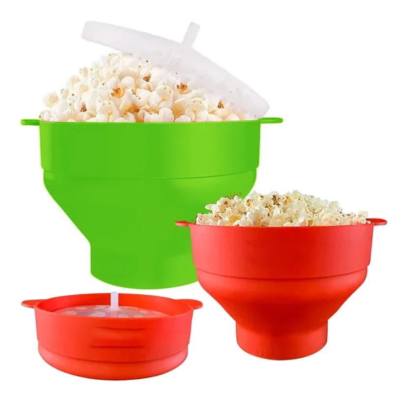 Máquina para hacer palomitas de maíz de silicona para microondas, libre de BPA, cuenco plegable para palomitas, apto para microondas, con tapa, apto para lavavajillas