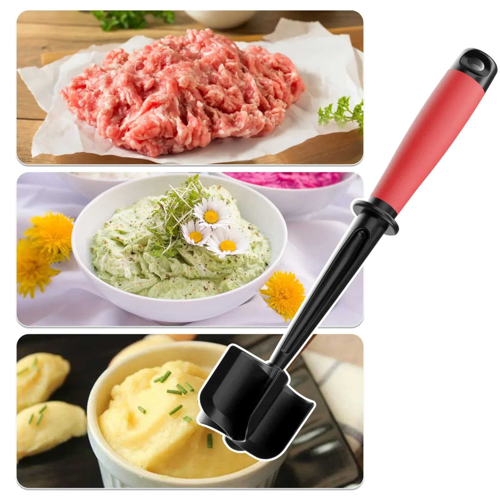 Picador y machacador de carne de 5 cuchillas | Antiadherente, apto para lavavajillas y resistente al calor