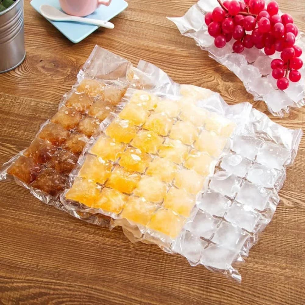 Paquete de 10 a 100 piezas de bolsa de hielo desechable, molde de cubitos de hielo en rejilla para barra, bolsa de bandeja de hielo con cierre automático, bolsa/caja de cubitos de hielo comestibles congelados