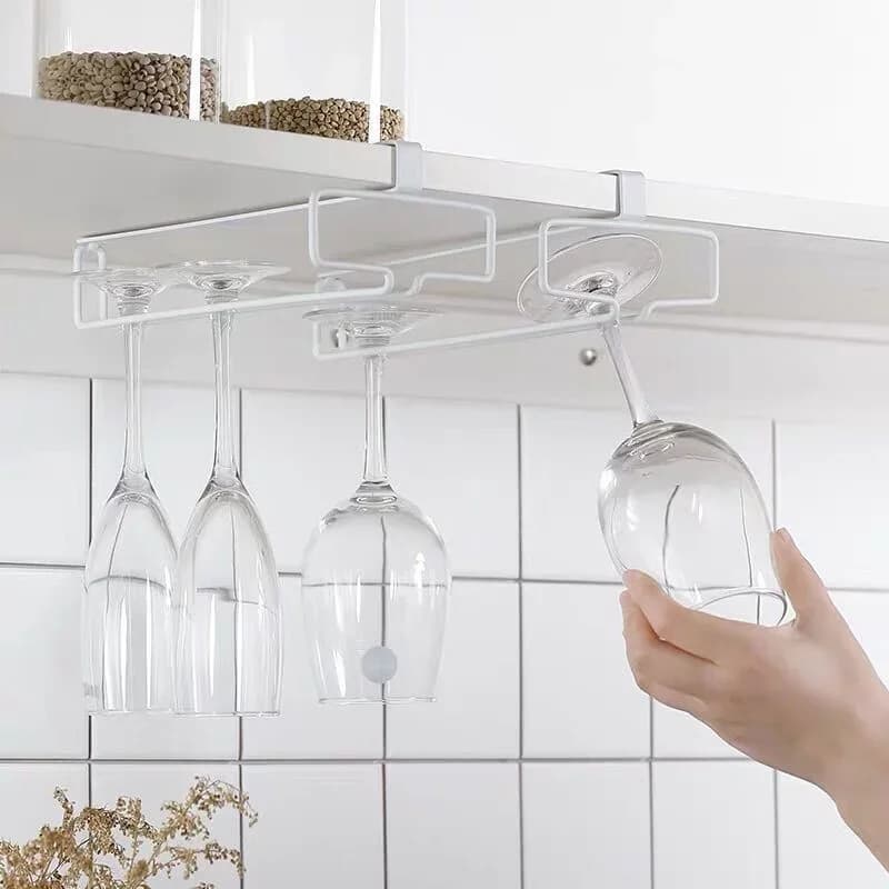 Estante colgante para almacenamiento de copas de vino tinto, soporte doméstico para copas de pie alto sin perforar, escurridor invertido