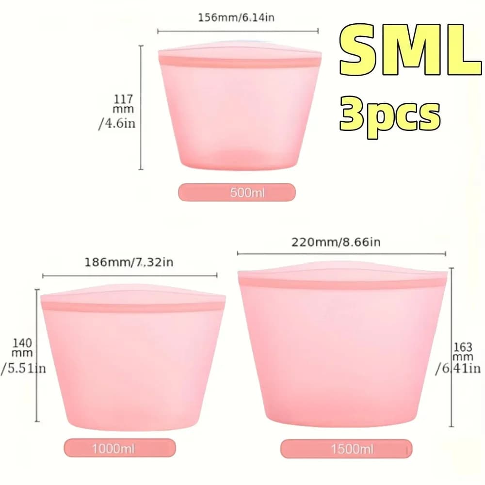 1/3pcs bolsas reutilizables de silicona para alimentos, bolsas de almacenamiento herméticas tipo ziplock para nevera y congelador, para conservar la frescura y organizar la cocina