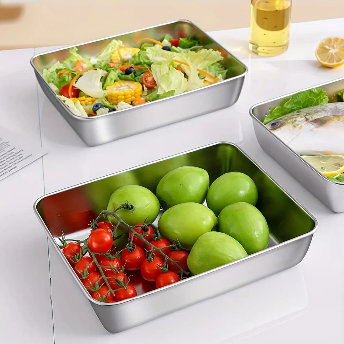 Juego de 3 recipientes de almacenamiento de alimentos de acero inoxidable - Organizadores de cocina herméticos sin BPA para frigorífico/despensa/alimentos secos