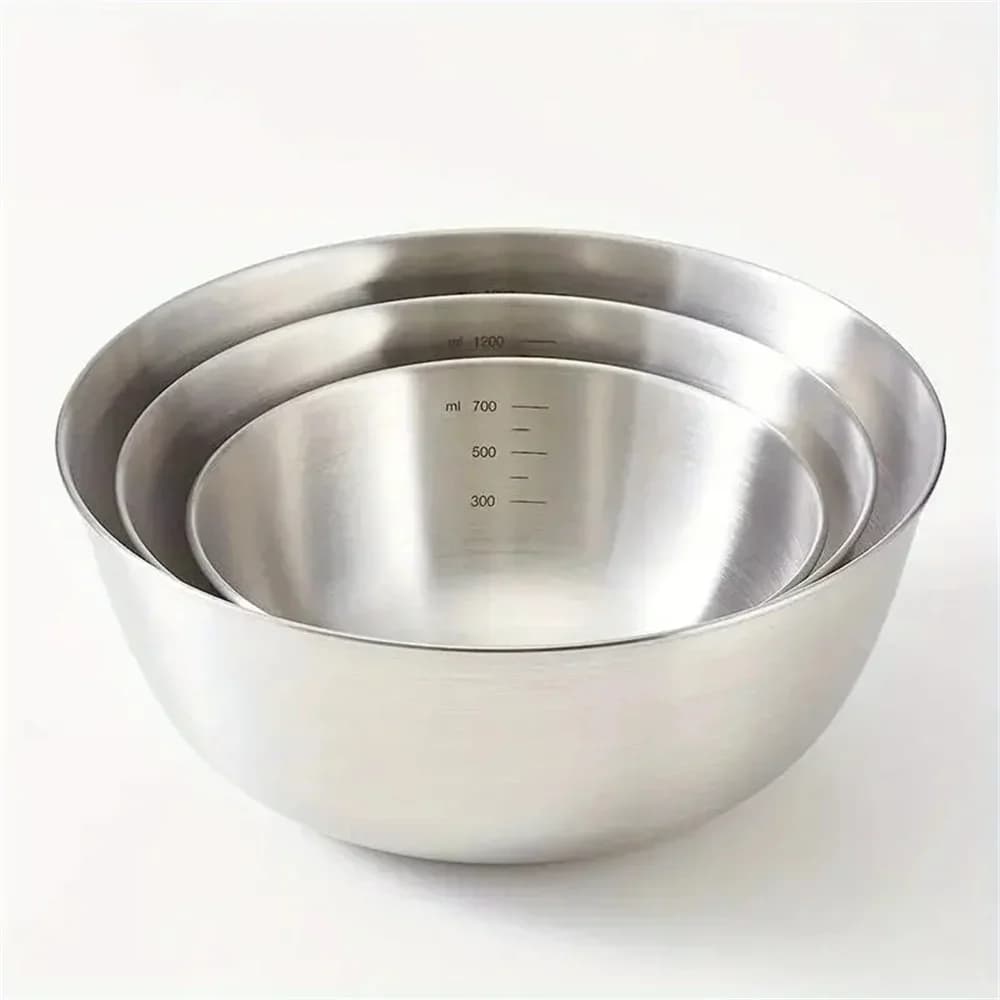 Juego de 1 a 3 cuencos de acero inoxidable con escala para cocinar, hornear y guardar alimentos; cuencos mezcladores de gran capacidad para el hogar y la cocina