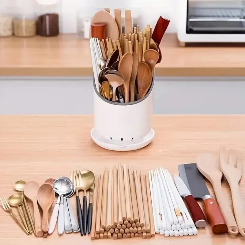 1 Pc estante de almacenamiento de plástico para vajilla, soporte de drenaje para palillos, cuchillo, cuchara y tenedor con bandeja, estante de drenaje para el hogar