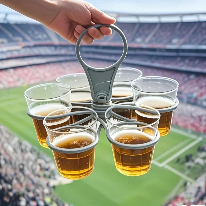 1/2 piezas Portavasos portátil de 6 ranuras, bandeja plegable para bebidas con asa, de bolsillo para picnics y fiestas al aire libre, portavasos reutilizable