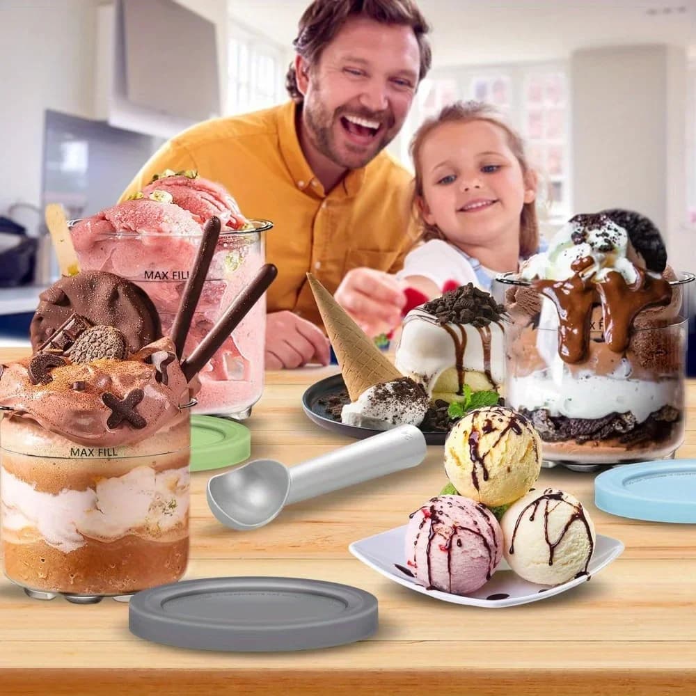 Pints y tapas Creami para Ninja - paquete de 4 envases, vasos, frascos y recipientes cremosos para helado, juego compatible con recipiente para batidos