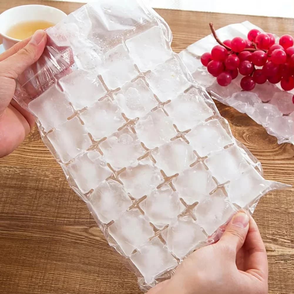 Paquete de 10 a 100 piezas de bolsa de hielo desechable, molde de cubitos de hielo en rejilla para barra, bolsa de bandeja de hielo con cierre automático, bolsa/caja de cubitos de hielo comestibles congelados