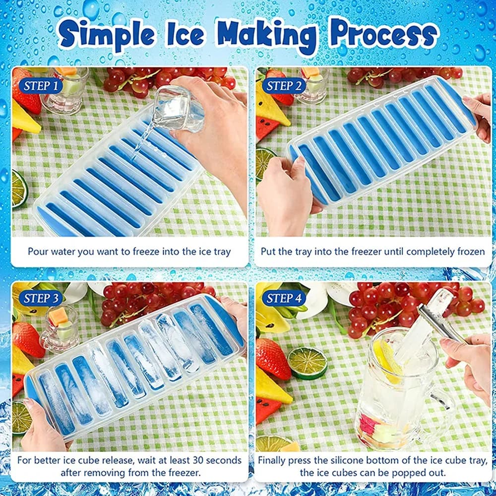 Cubitera de plástico con tapa y salida fácil Molde reutilizable para palitos de hielo para agua y botellas deportivas