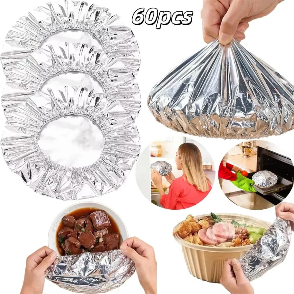 10-60 piezas de cubiertas reutilizables de papel de aluminio para cuencos, aislamiento térmico y conservación del calor, aptas para horno, comida para llevar y picnic
