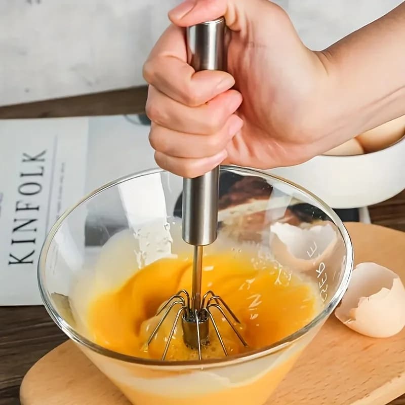 Batidor de huevos de acero inoxidable, mezclador semiautomático duradero para mezclar nata y huevo sin esfuerzo, remover y batir para cocina y repostería