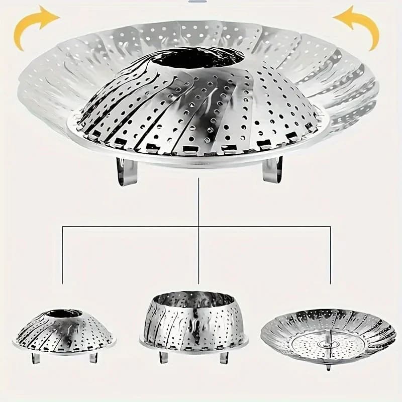 Cesta vaporera extensible de acero inoxidable - ajustable de 6-10.5" y plegable para ollas | rejilla vaporera para verduras saludable, duradera y fácil de limpiar