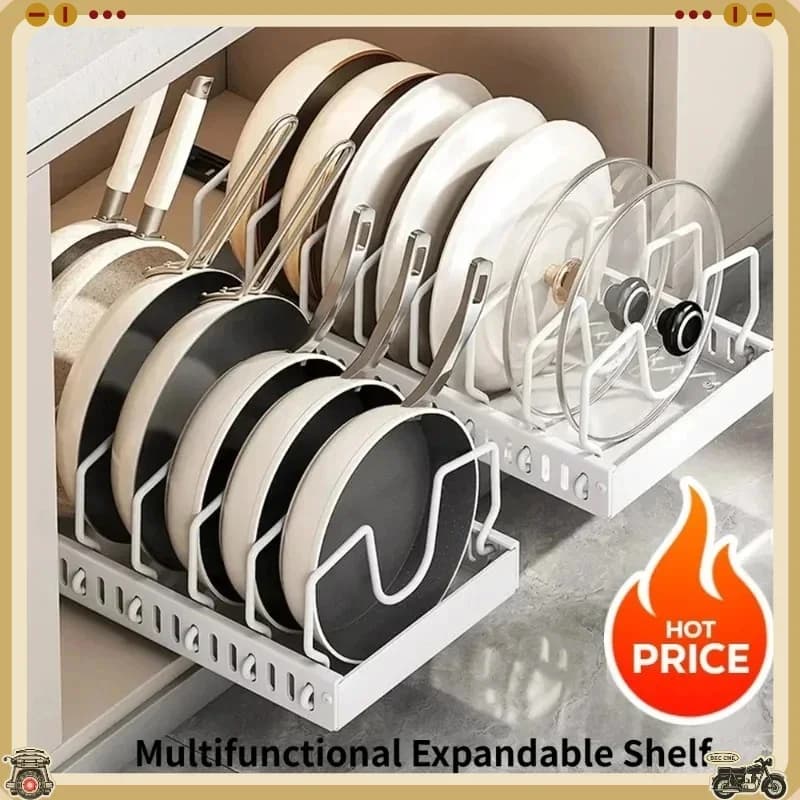 Organizador deslizante extraíble multifuncional de cocina, estante de almacenamiento para cajón, para tapas de ollas, especias, cuencos, platos y utensilios de cocina