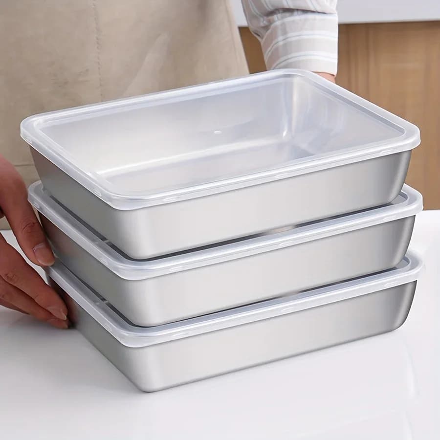 Juego de 3 recipientes de almacenamiento de alimentos de acero inoxidable - Organizadores de cocina herméticos sin BPA para frigorífico/despensa/alimentos secos