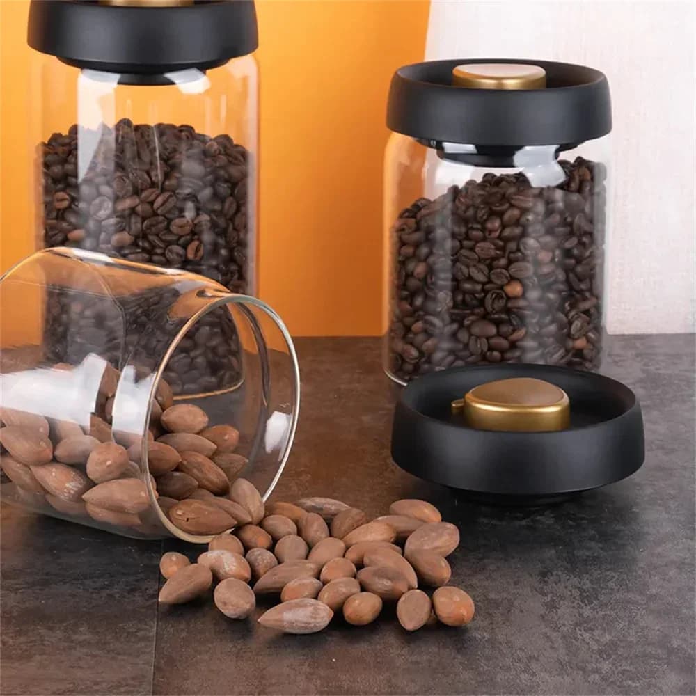 Frascos herméticos de vidrio transparente para almacenar granos de café al vacío, a prueba de humedad, con extracción de aire