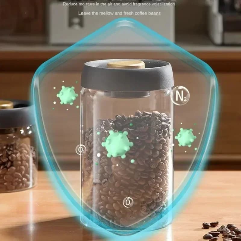 Tarro de café de gran capacidad con tapa negra, almacenamiento manual al vacío y a prueba de humedad, tarro sellado de vidrio para té, café y granos de café para cocina