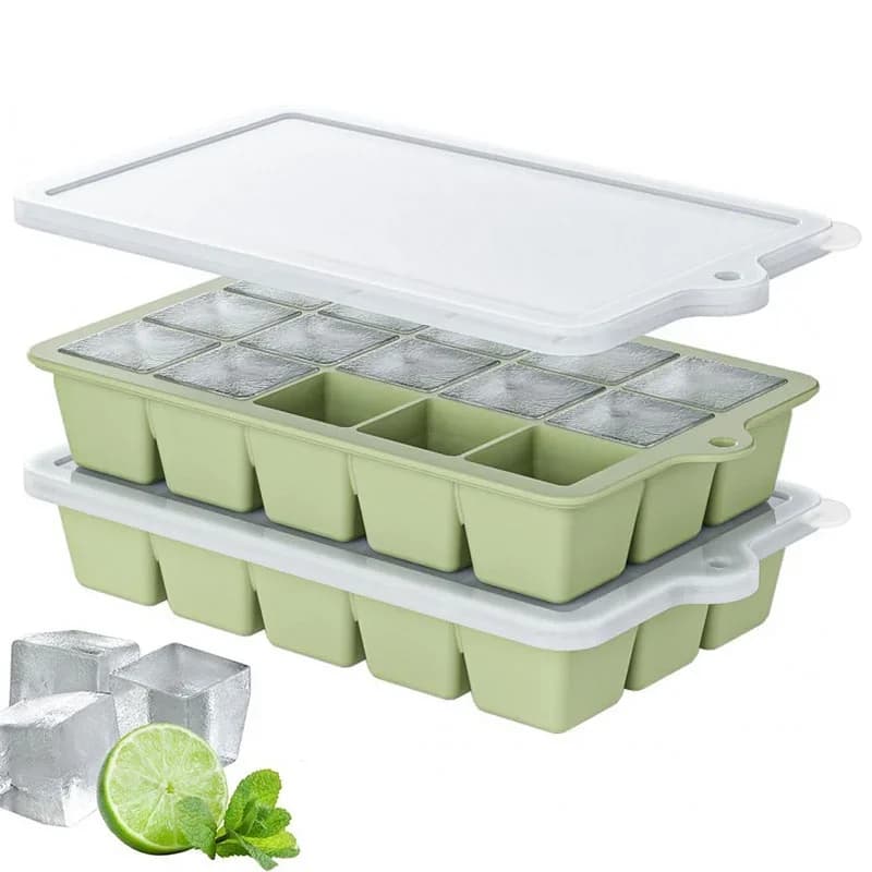 2 moldes de silicona para cubitos de hielo con tapa - 15 cavidades, reutilizables para whisky y cócteles