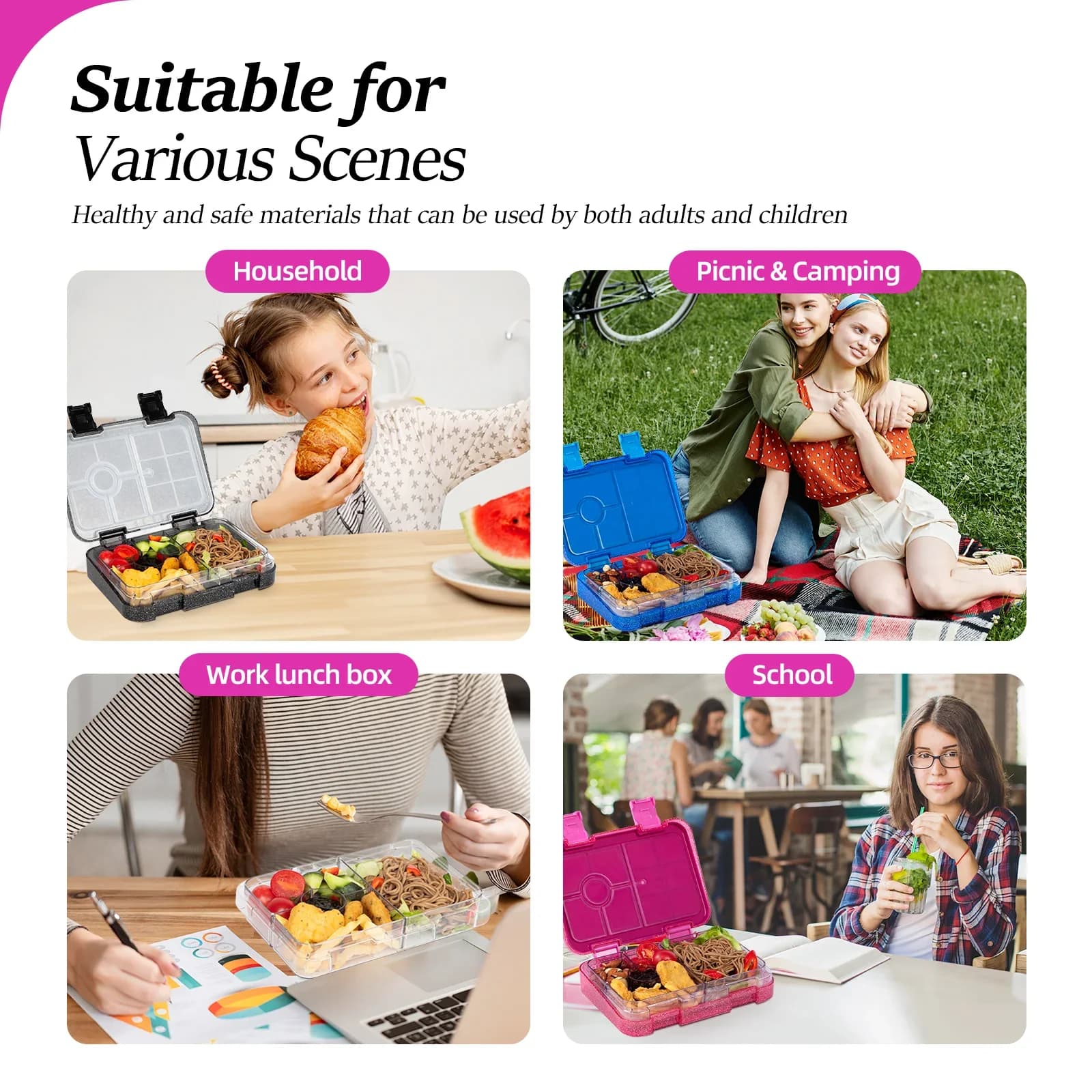 Caja bento portátil sellada para estudiantes, apta para microondas, para escuela y oficina, con tenedores y cucharas
