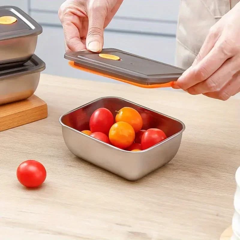 Set de 4 recipientes de almacenamiento de alimentos de acero inoxidable - engrosados, herméticos, apilables y sin BPA para organizar nevera/congelador/despensa