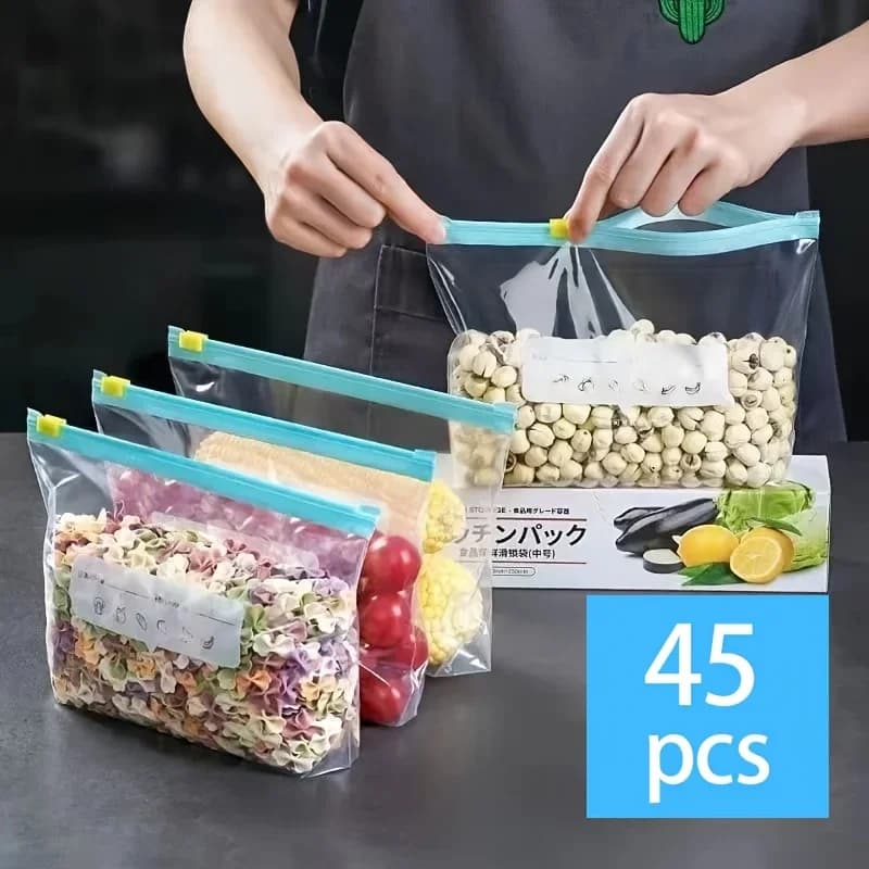 10-90pcs Bolsas de almacenamiento frescas con cierre hermético para frutas, cereales, verduras y carne, a prueba de fugas, para congelador