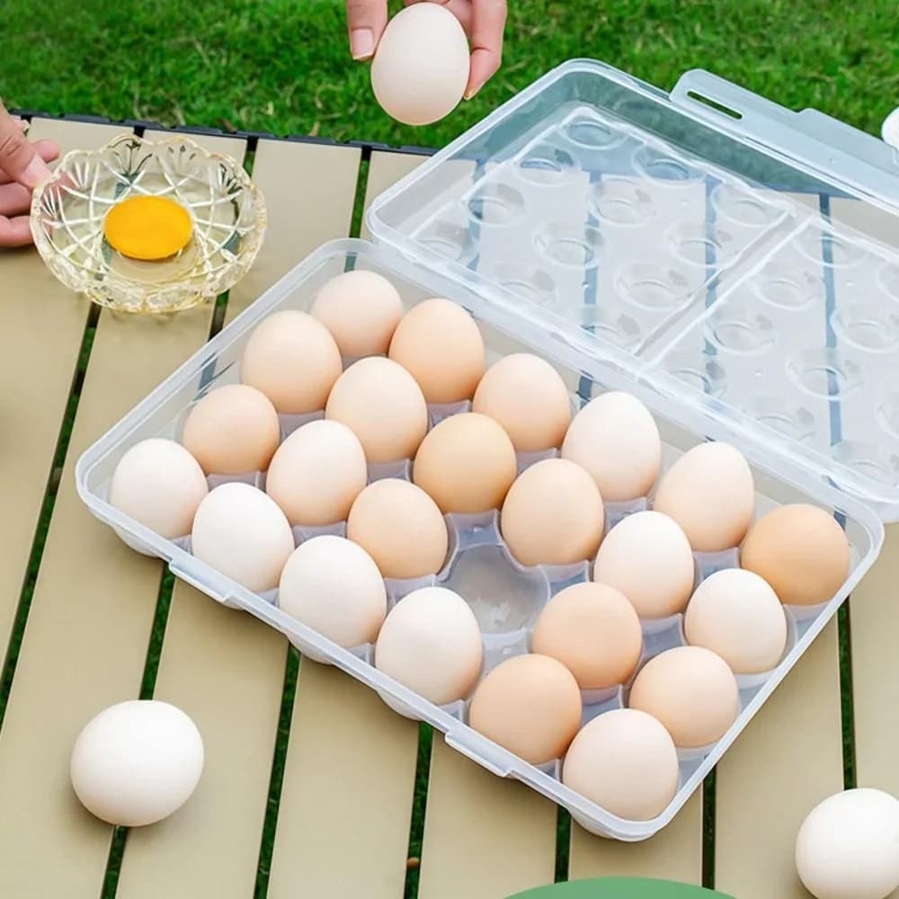 Huevera de plástico con tapa para frigorífico - Organizador portátil para nevera, camping y exteriores