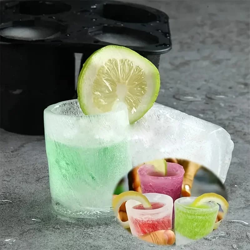 Molde de silicona para cubitos de hielo de cuatro cavidades, molde creativo redondo en forma de vaso para whisky, cerveza, herramientas de cocina y bar