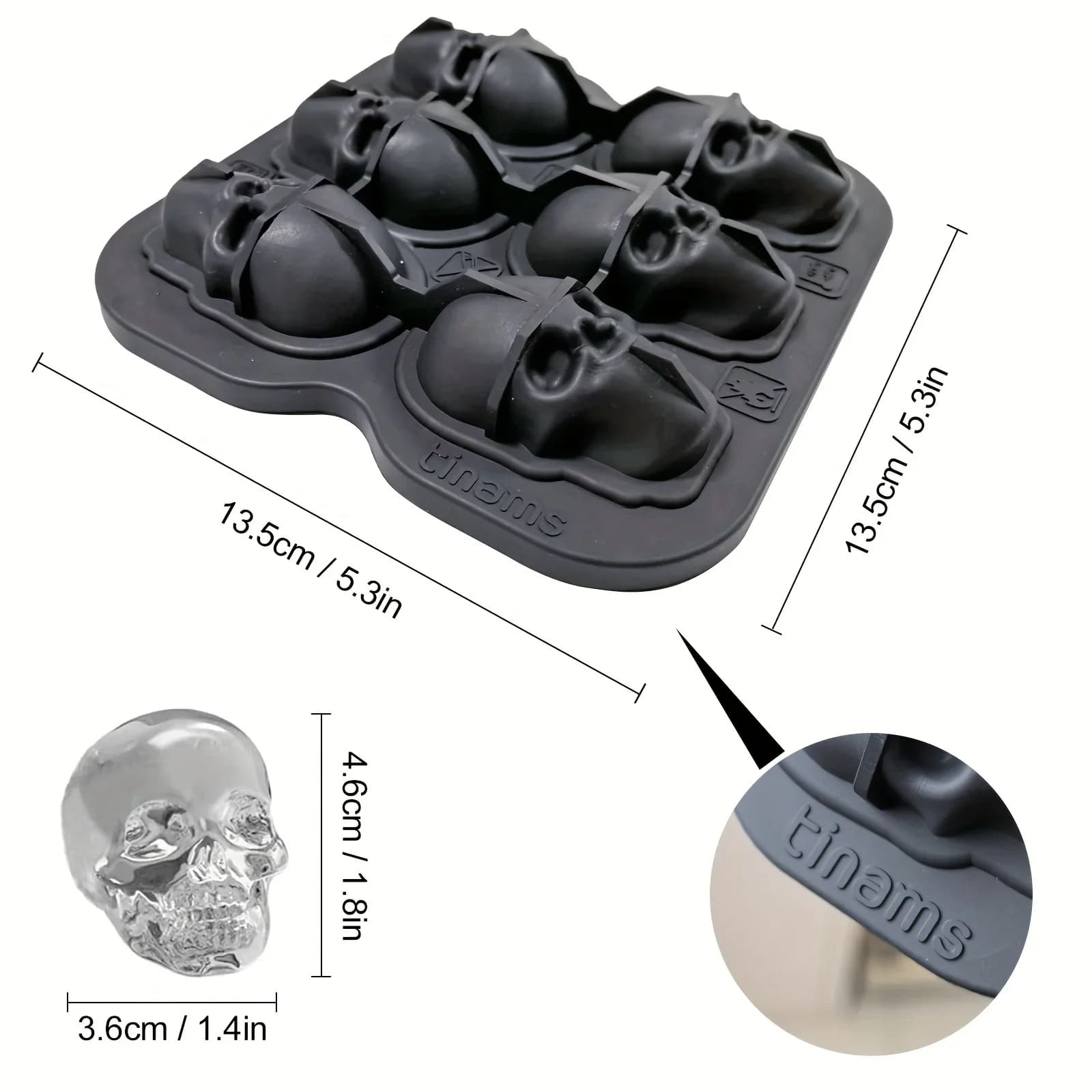 Molde de silicona para bola de hielo en forma de calavera 3D, bandejas flexibles para cubitos de hielo, libres de BPA, para congelador, moldeador de bolas de hielo para cócteles con calavera de terror