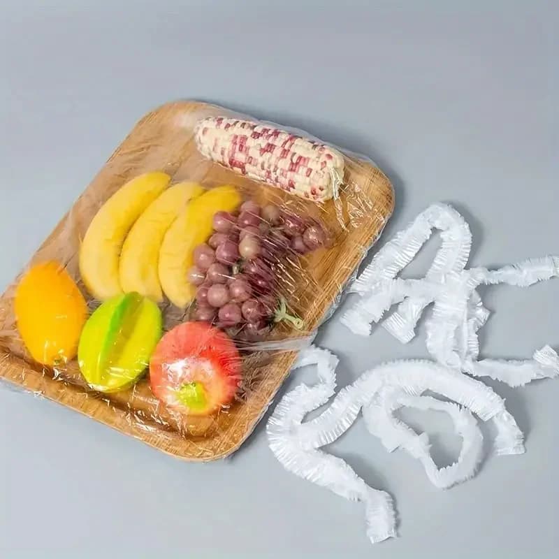 50 fundas reutilizables elásticas de PE para alimentos: tapas de plástico estirables para pan, frutas y snacks | Sello transparente duradero
