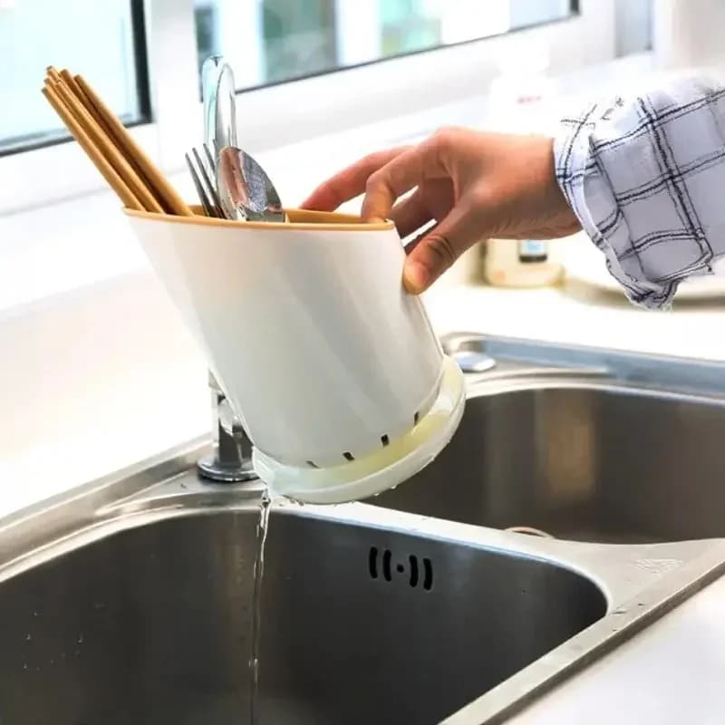 1 Pc estante de almacenamiento de plástico para vajilla, soporte de drenaje para palillos, cuchillo, cuchara y tenedor con bandeja, estante de drenaje para el hogar