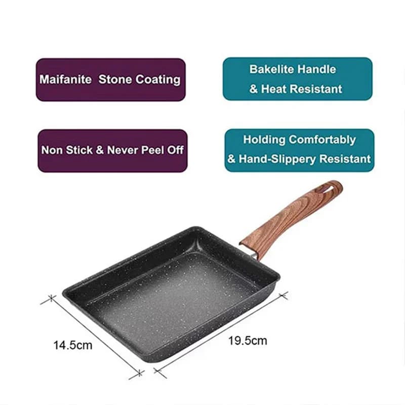 Sartén japonesa para tamagoyaki, antiadherente, para huevo, rectangular, pequeña, con utensilios de cocina