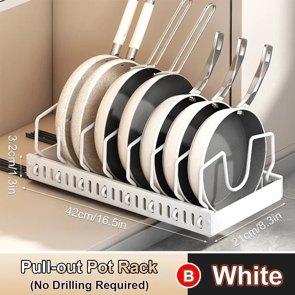 Organizador deslizante extraíble multifuncional de cocina, estante de almacenamiento para cajón, para tapas de ollas, especias, cuencos, platos y utensilios de cocina