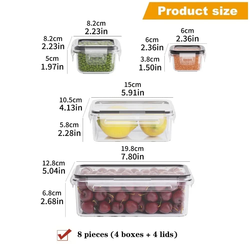 Recipientes herméticos para alimentos de 8 piezas, libres de BPA, con tapas de cierre - almacenamiento de plástico PP apto para microondas/congelador para alimentos secos/frutas/verduras
