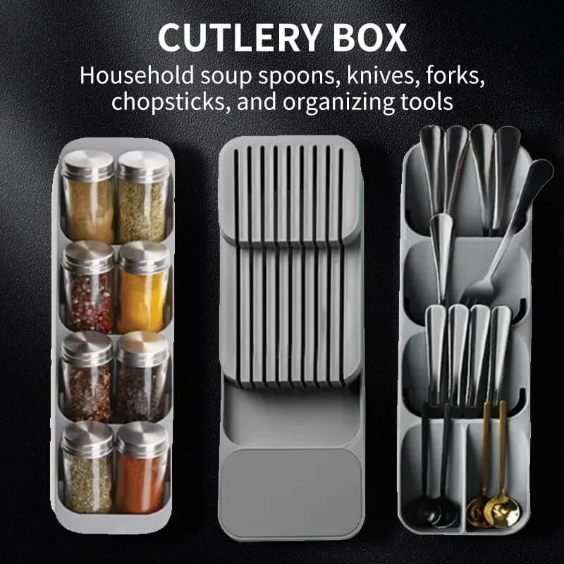 Bandeja de almacenamiento para cubiertos de cajón de cocina, soporte para cuchillos, organizador de utensilios de mesa, recipiente para frascos de especias, bloque y estante para cuchillos