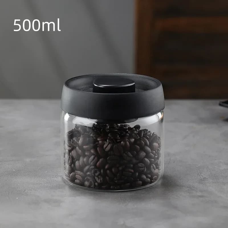 Tarro de café de gran capacidad con tapa negra, almacenamiento manual al vacío y a prueba de humedad, tarro sellado de vidrio para té, café y granos de café para cocina