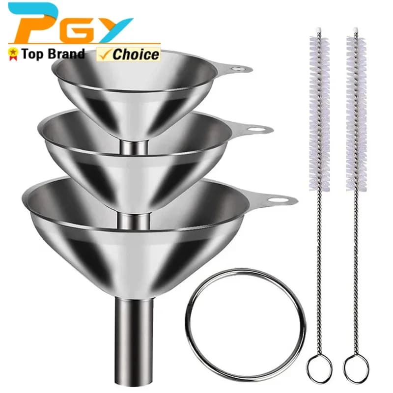 Juego de 3/5 embudos de cocina de acero inoxidable, embudos metálicos aptos para alimentos para llenar botellas, embudos pequeños para aceites esenciales y especias