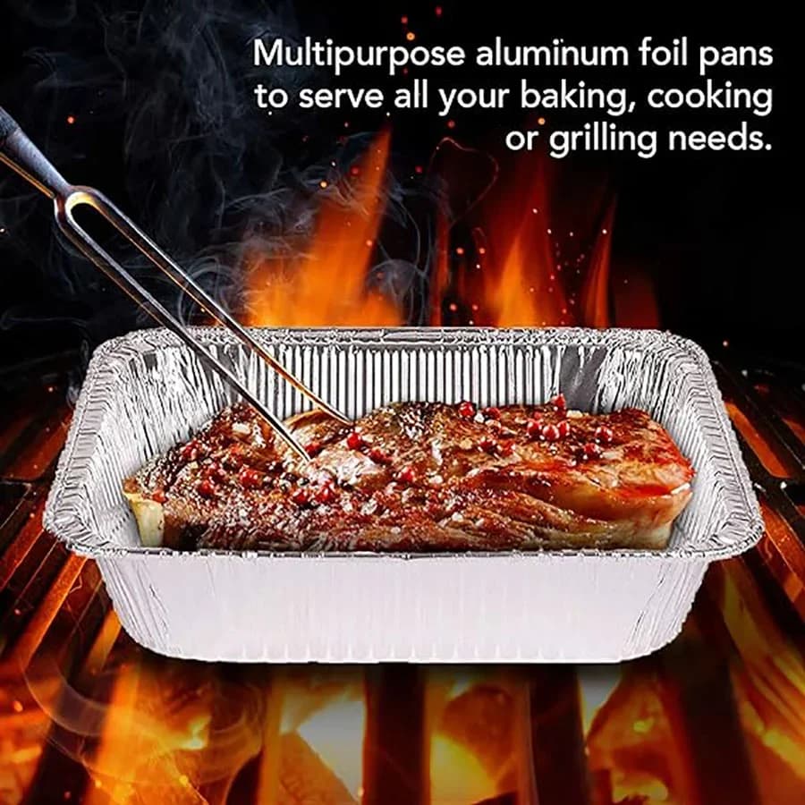 50 piezas de papel de aluminio desechable, varios tamaños, bandejas de aluminio perfectas para cocinar, calentar, almacenar y preparar alimentos.