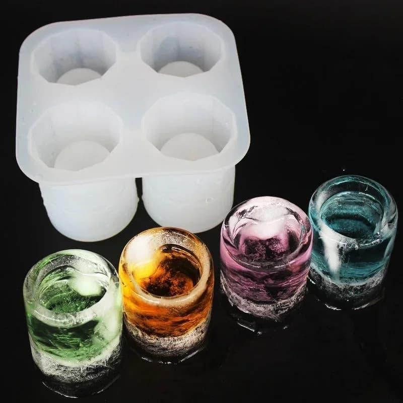 Molde de silicona para cubitos de hielo de cuatro cavidades, molde creativo redondo en forma de vaso para whisky, cerveza, herramientas de cocina y bar