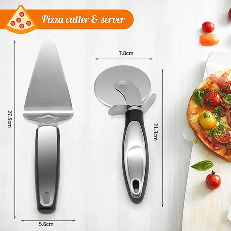 Cortador de pizza premium de acero inoxidable, herramientas de cocina, rueda y servidor, cuchillo para gofres, galletas, pastel, pan y masa