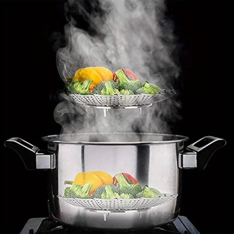 Cesta vaporera extensible de acero inoxidable - ajustable de 6-10.5" y plegable para ollas | rejilla vaporera para verduras saludable, duradera y fácil de limpiar