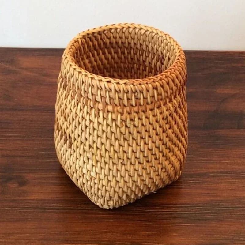 Caja de almacenamiento rattan para cubiertos y utensilios de mesa, organizador doméstico para palillos, palas, cucharas, cuchillos y tenedores