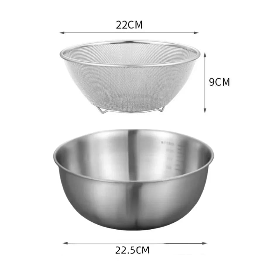 Juego de 1 a 3 cuencos de acero inoxidable con escala para cocinar, hornear y guardar alimentos; cuencos mezcladores de gran capacidad para el hogar y la cocina