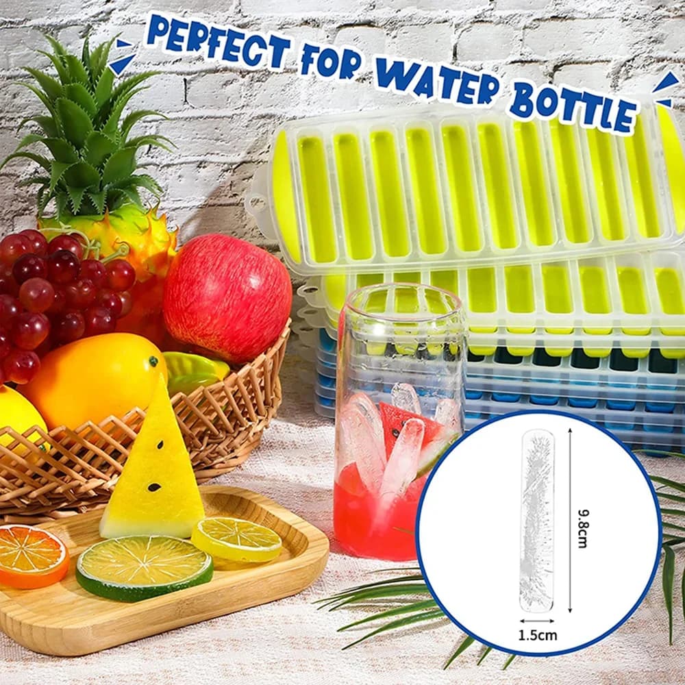 Cubitera de plástico con tapa y salida fácil Molde reutilizable para palitos de hielo para agua y botellas deportivas