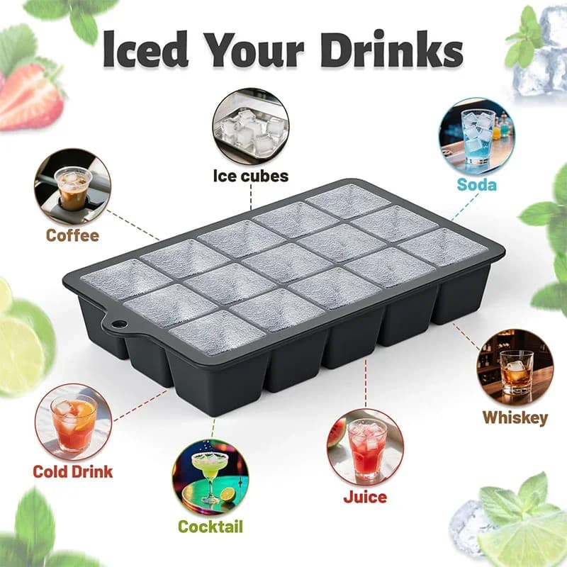 2 moldes de silicona para cubitos de hielo con tapa - 15 cavidades, reutilizables para whisky y cócteles