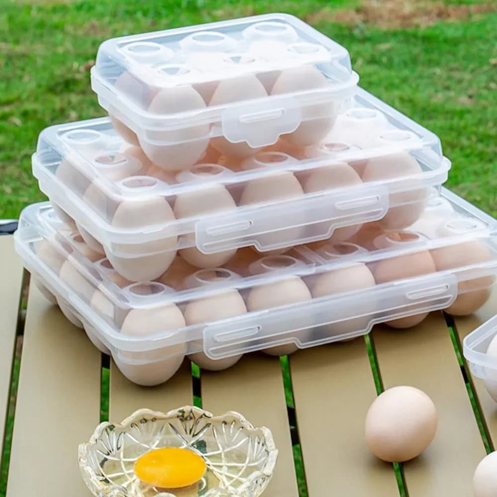 Huevera de plástico con tapa para frigorífico - Organizador portátil para nevera, camping y exteriores
