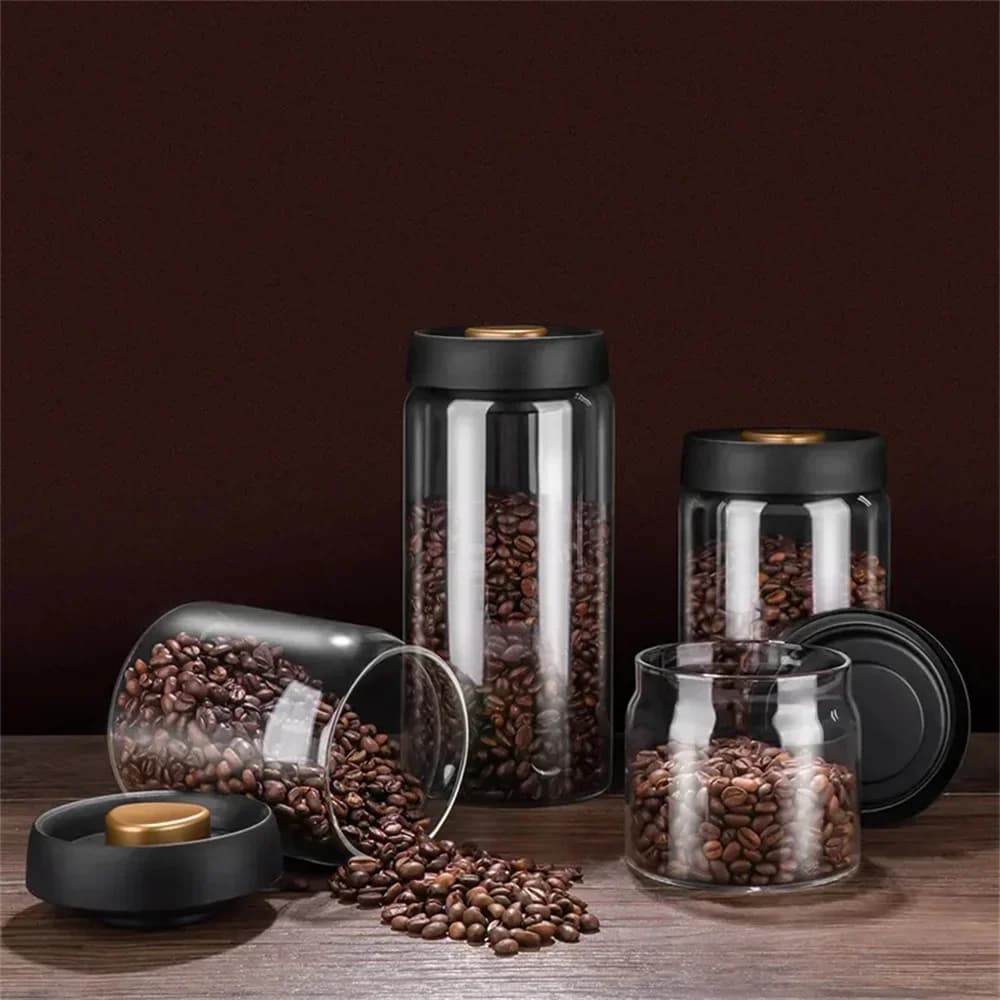 Frascos herméticos de vidrio transparente para almacenar granos de café al vacío, a prueba de humedad, con extracción de aire