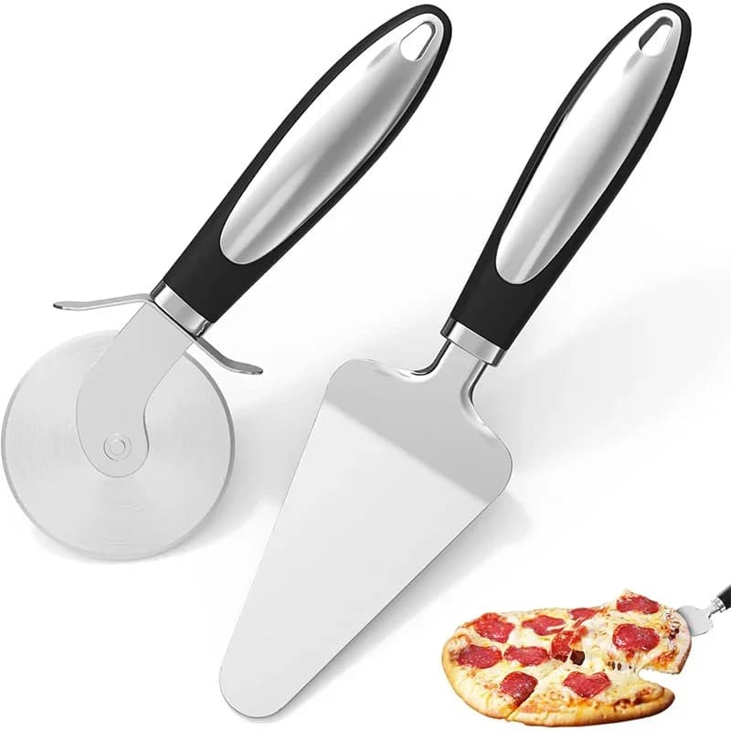 Cortador de pizza premium de acero inoxidable, herramientas de cocina, rueda y servidor, cuchillo para gofres, galletas, pastel, pan y masa