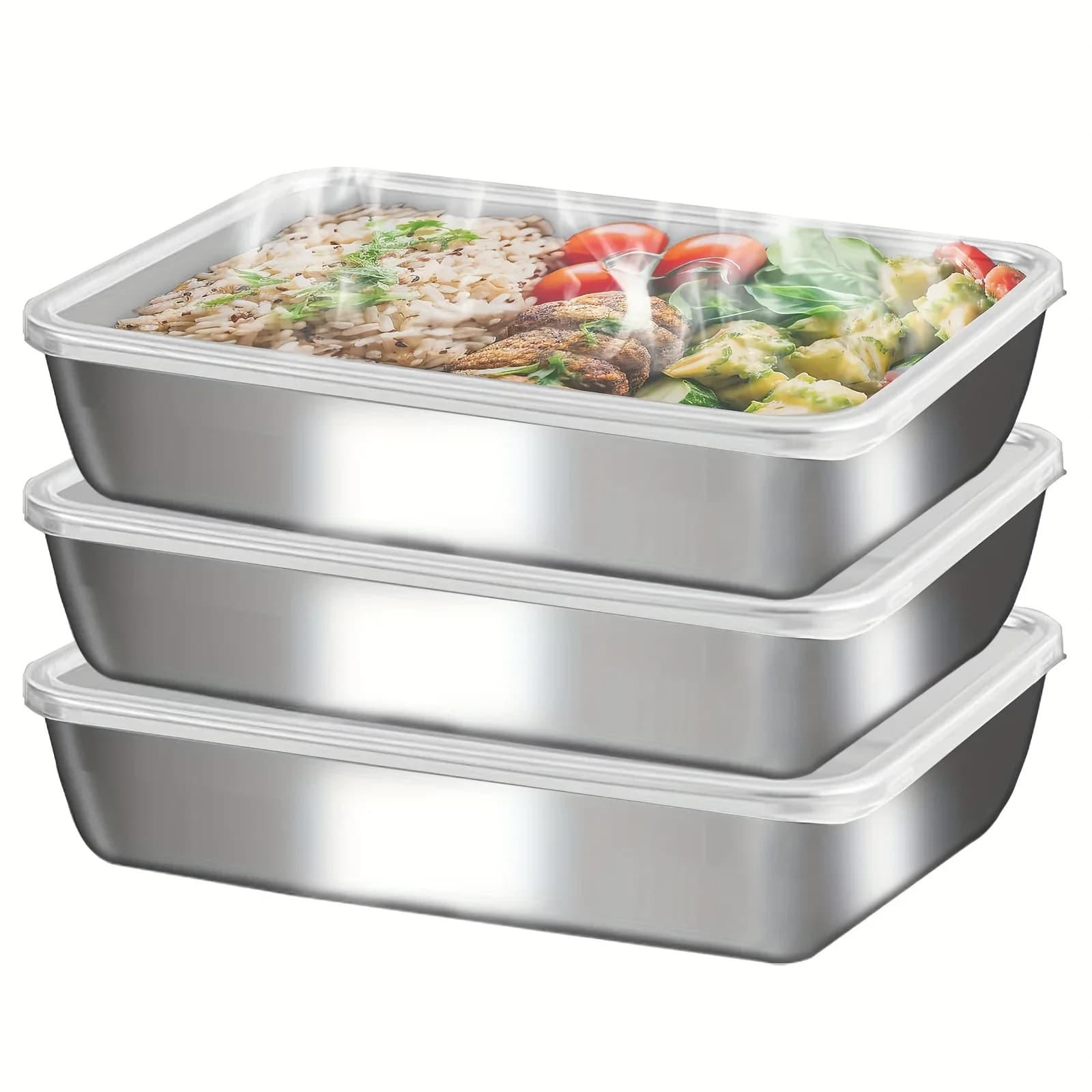 3pcs Contenedores de alimentos de acero inoxidable y lonchera, tapas transparentes apilables a prueba de fugas, artículos y accesorios de cocina para camping