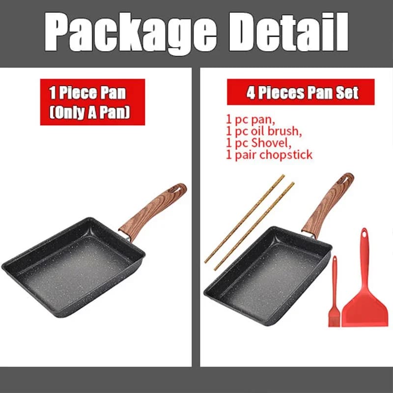 Sartén japonesa para tamagoyaki, antiadherente, para huevo, rectangular, pequeña, con utensilios de cocina
